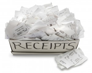 box full of receipts