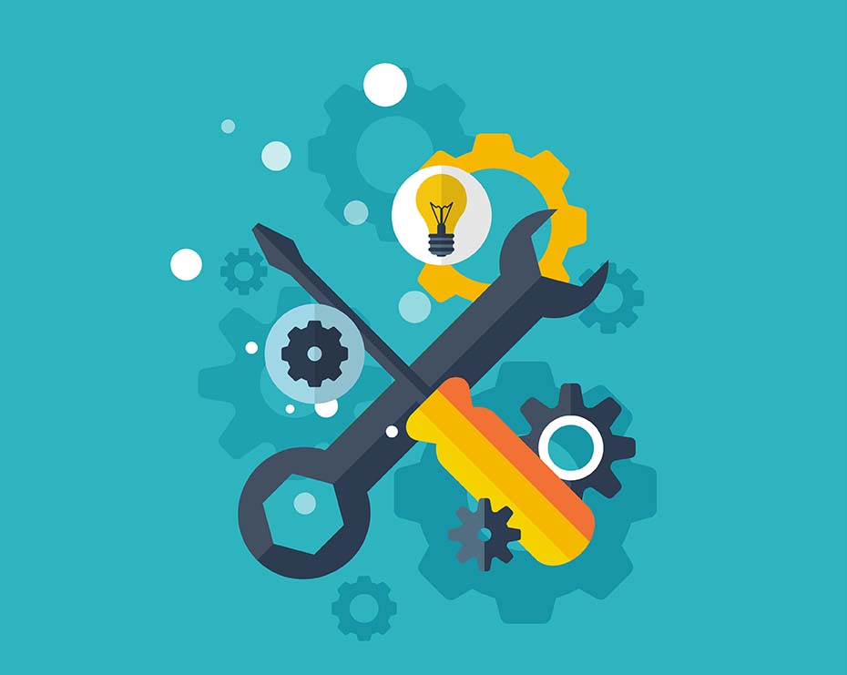 Image of a screwdriver, wrench and gears