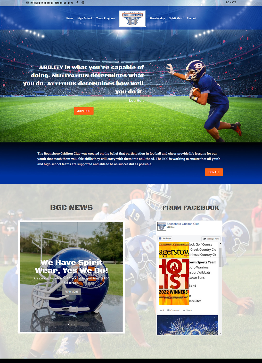 Boonsboro Gridiron Club homepage screenshot