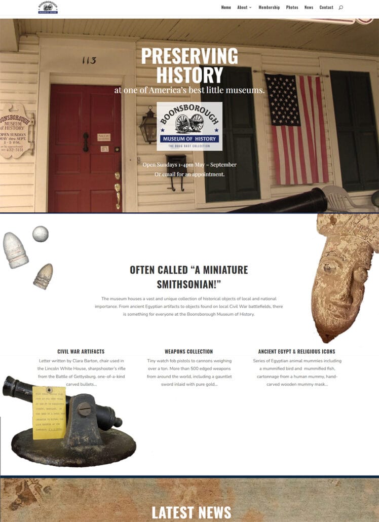 Boonsborough Museum of History homepage screenshot