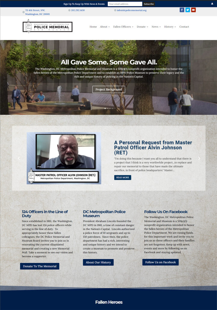 DC Police Memorial and Museum homepage screenshot