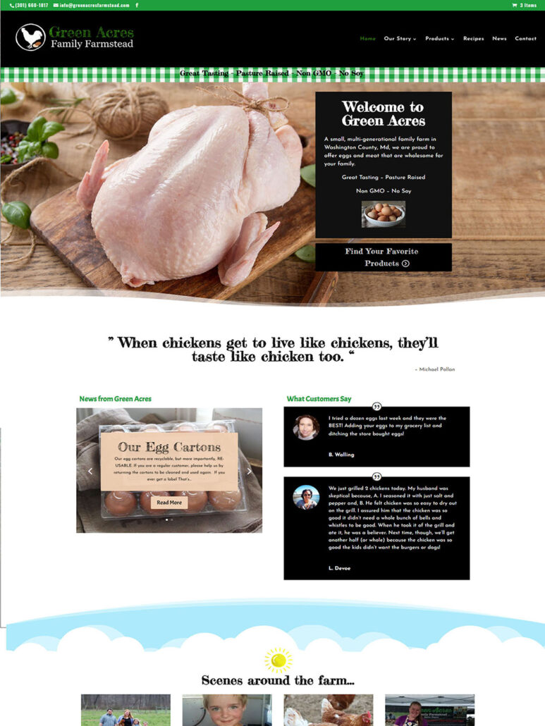 Green Acres Family Farmstead homepage screenshot
