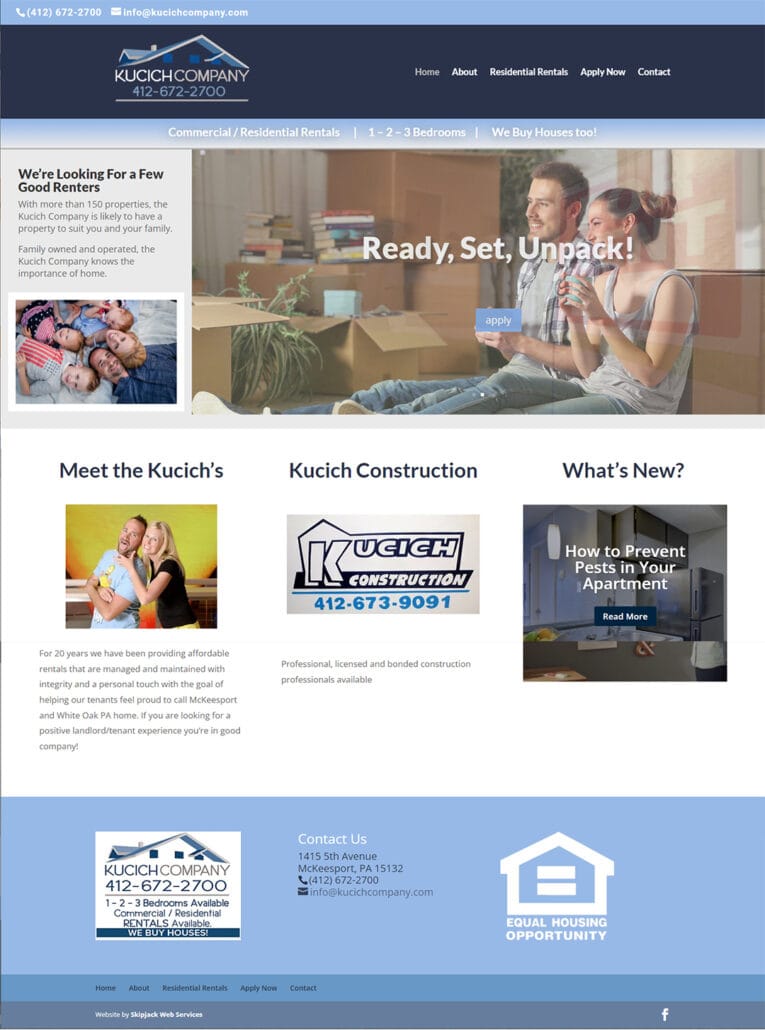 Kucich Construction homepage screenshot