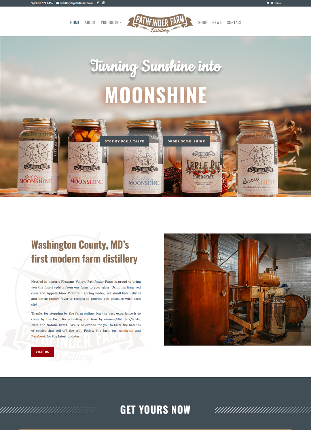 Pathfinder Farm Distillery homepage screenshot